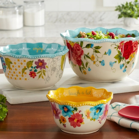 ❤️ New Pioneer Woman Sweet Rose Nesting Bowls Set - Picture 8 of 8